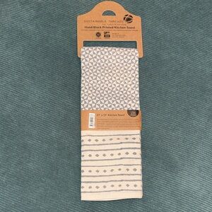 Sustainable Threads Block Hand Printed Feast Kitchen Towel Slate grey new tags